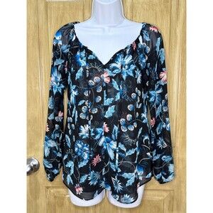WHITE HOUSE BLACK MARKET Floral  Sheer Front Lined Blouse Top SZ 0
